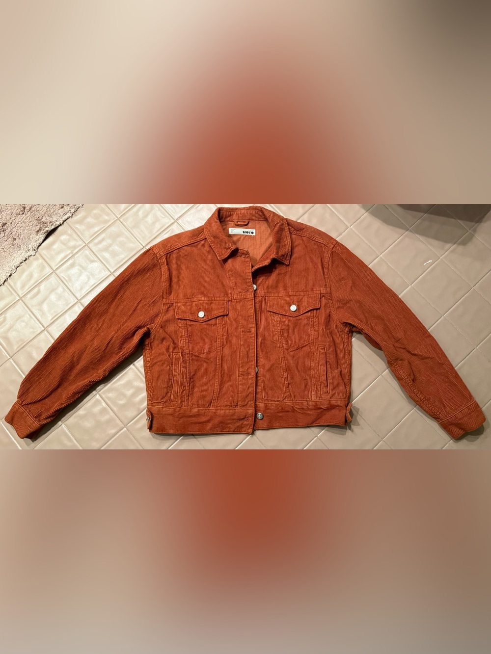 Topshop MOTO Burnt Orange Corduroy Trucker button front Jacket US 6